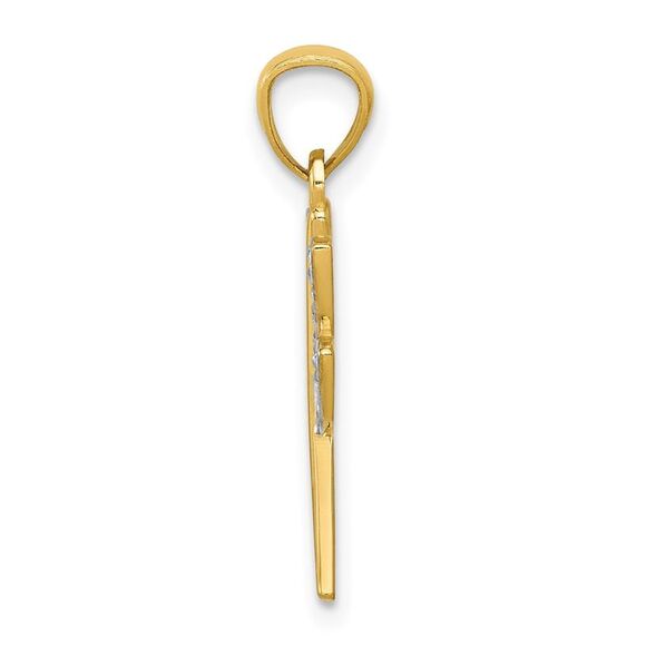 14k Yellow Gold and White Rhodium Two Tone Dragonfly Pendant, 18mm - Picture 2 of 5